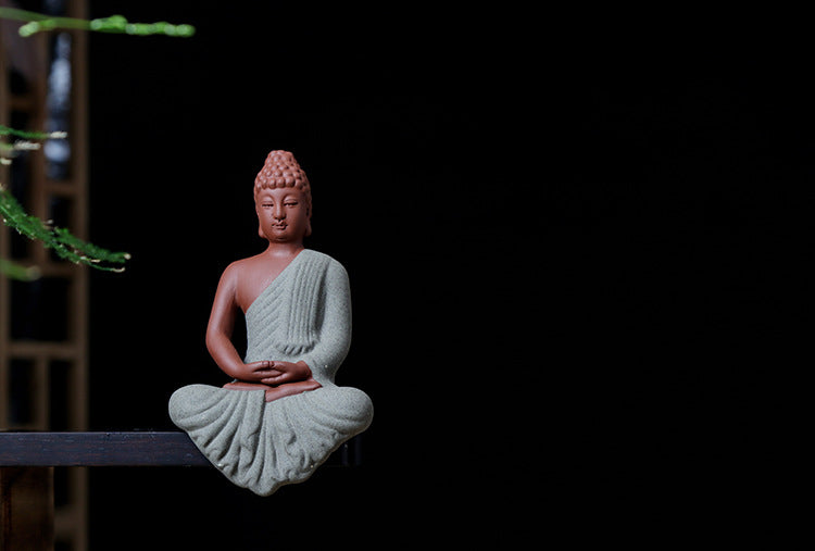 zensoullab Zen Character Figurine Purple Clay Buddha Statue New Chinese Style Home Decor Office TV Cabinet Entrance Decoration