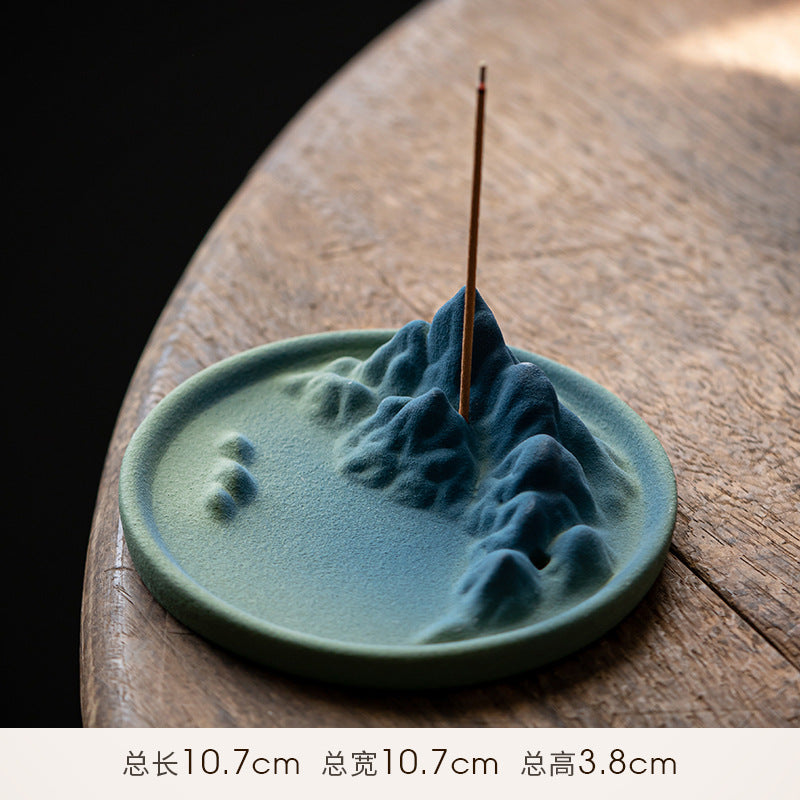 Zensoullab Thousand-Li Landscape Ceramic Wire Incense Holder Backflow Incense Burner Home Indoor Incense Burner Zen Study Tea Table Incense Holder Ornaments