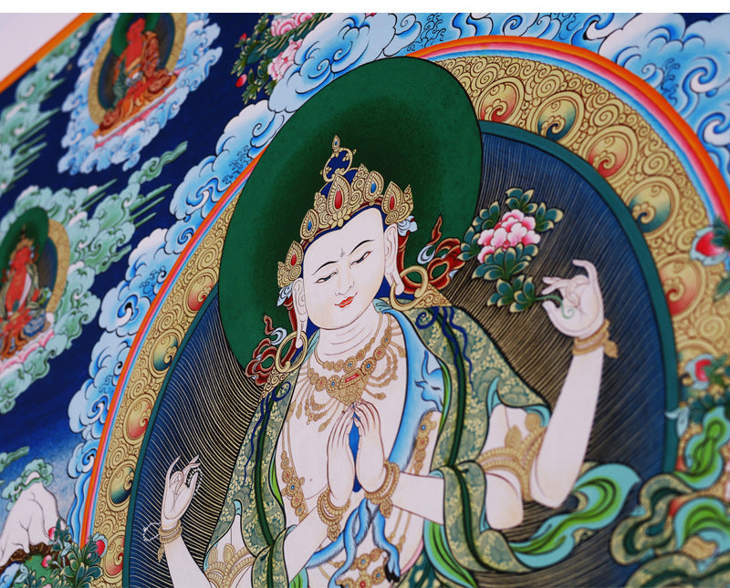 zensoullab Thangka Yellow God of Wealth Mahakala Buddha Statue Hanging Painting Desktop Display Guanyin Bodhisattva Wealth Attraction Entrance Decoration Painting