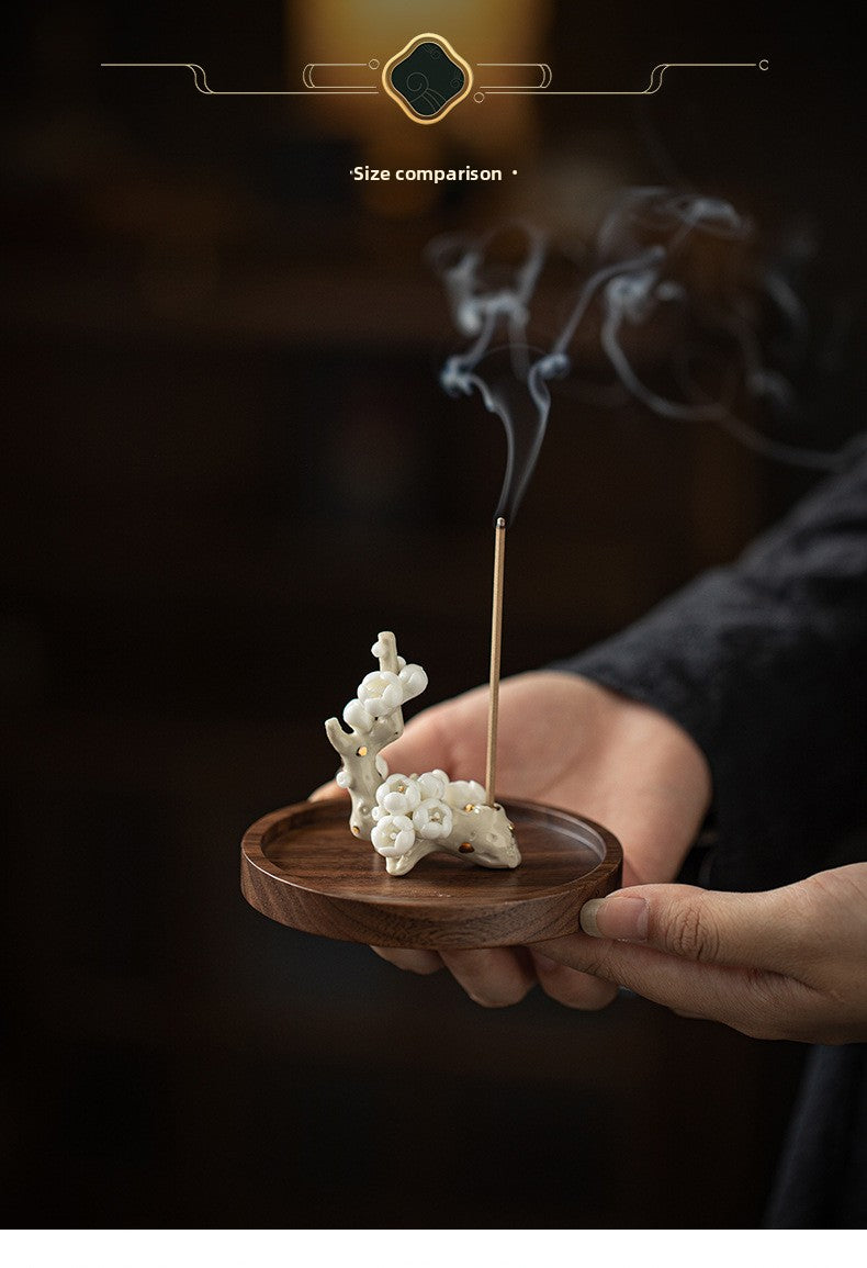 zensoullab Zen Ceramic Plum Blossom Incense Holder Creative Incense Stand Incense Tray Incense Burner Tea Room Study Atmosphere Decor Incense Burner