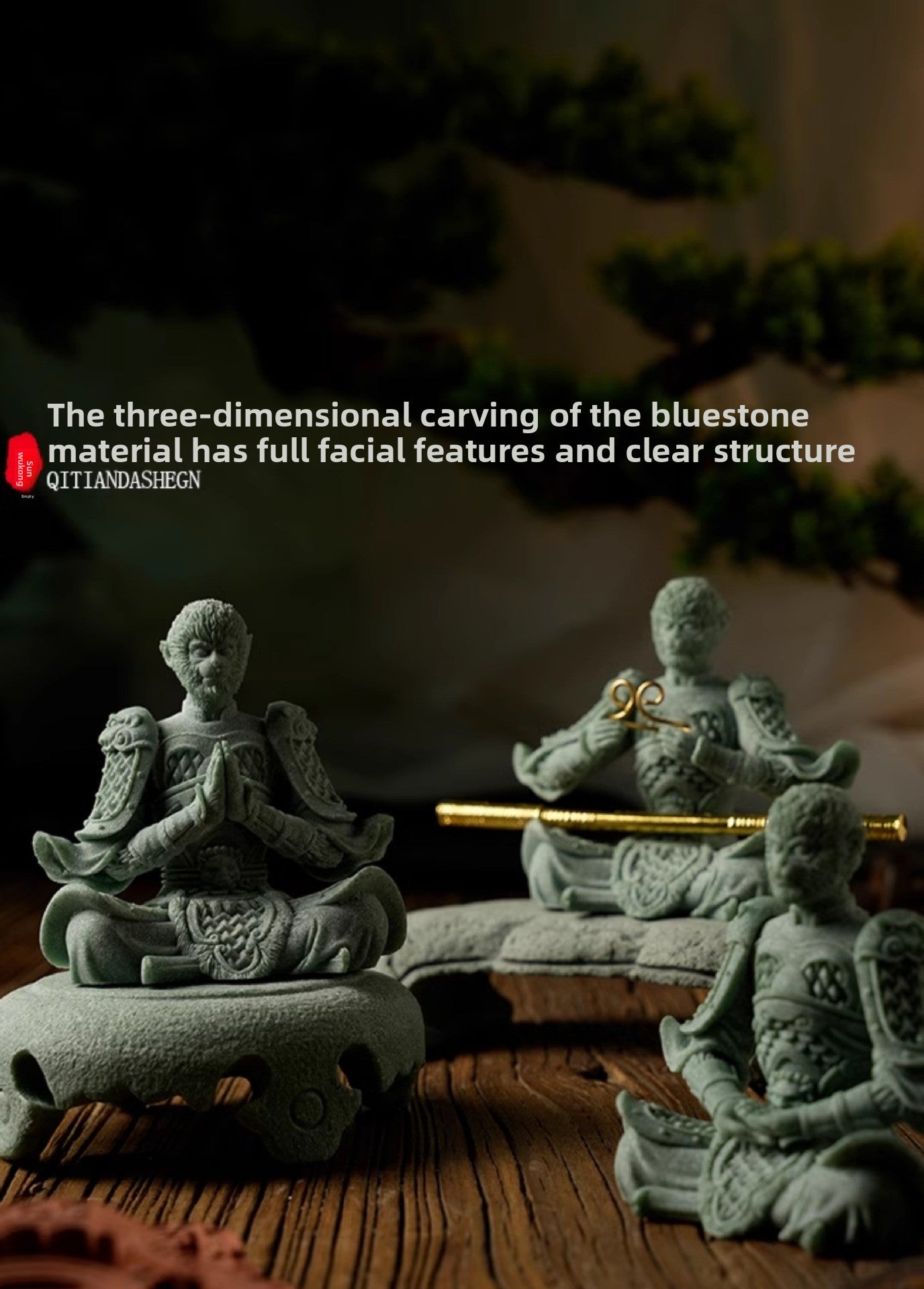 zensoullab Green Sand Stone Great Sage Tea Pet High-end Gift Handheld Piece Fish Tank Wukong Ornament Rockery Landscaping Home Decoration Bonsai