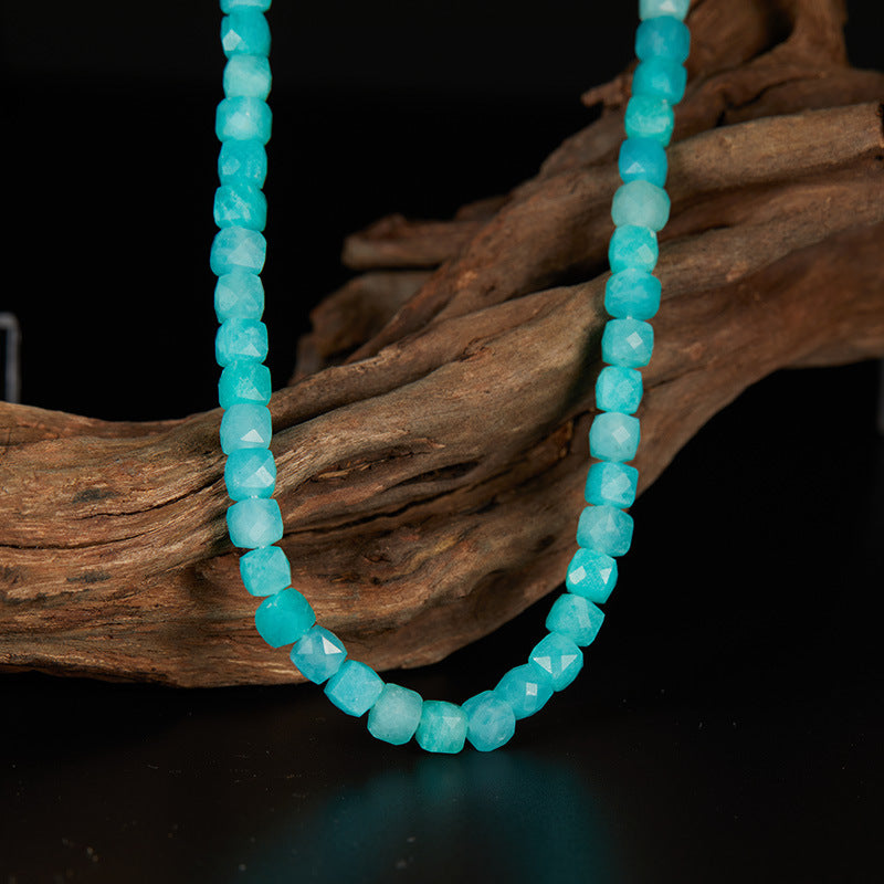 zensoullab Live S925 Sterling Silver Natural Amazonite Gemstone Beaded Necklace for Women Collarbone Chain
