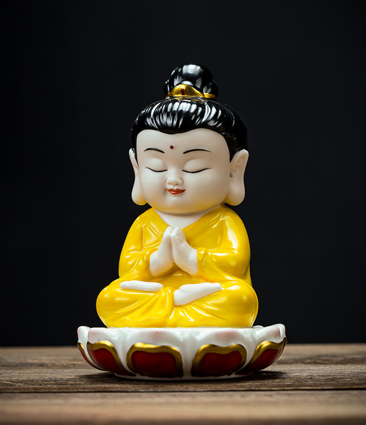 zensoullab Ceramic Small Ornaments Sitting Lotus Western Three Saints Statue Amitabha Buddha Guanyin Mahasthamaprapta Bodhisattva Buddha Statue Living Room Home Use