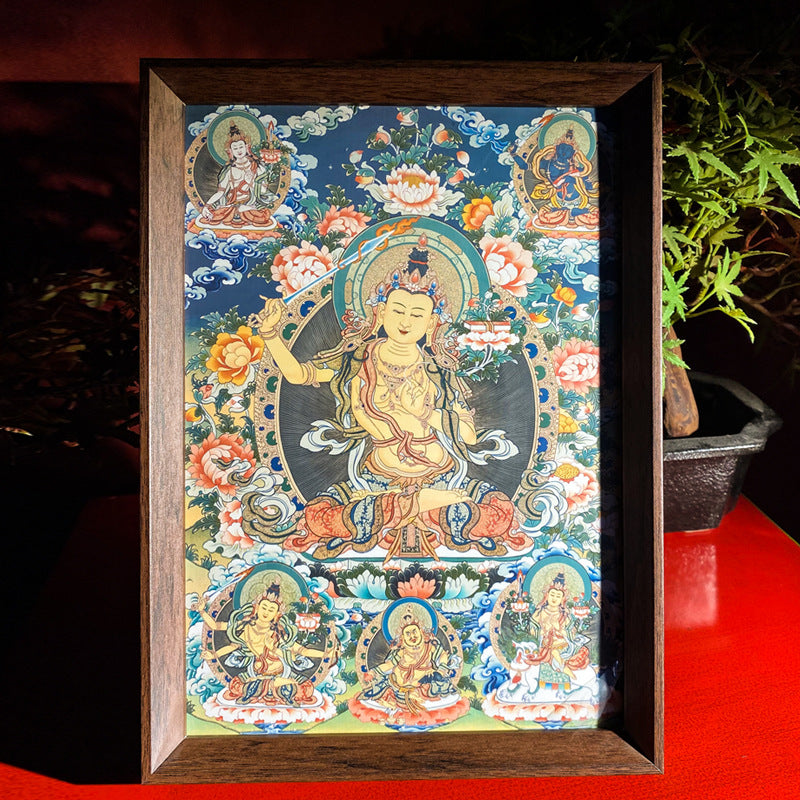 zensoullab Thangka Yellow God of Wealth Mahakala Buddha Statue Hanging Painting Desktop Display Guanyin Bodhisattva Wealth Attraction Entrance Decoration Painting