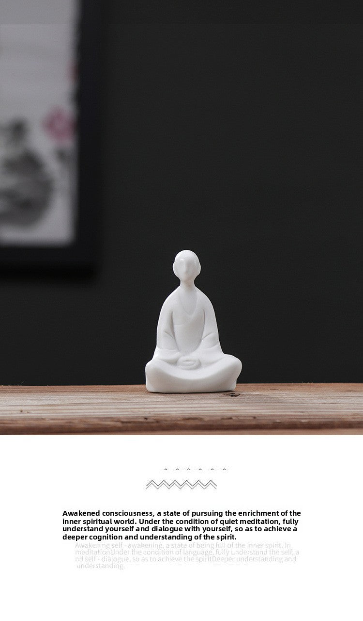 zensoullab Zen White Porcelain Figure Chinese Style Little Monk Tea Ceremony Accessories Ceramic Formless Buddha Bonsai Fish Tank Decoration Home Ornament