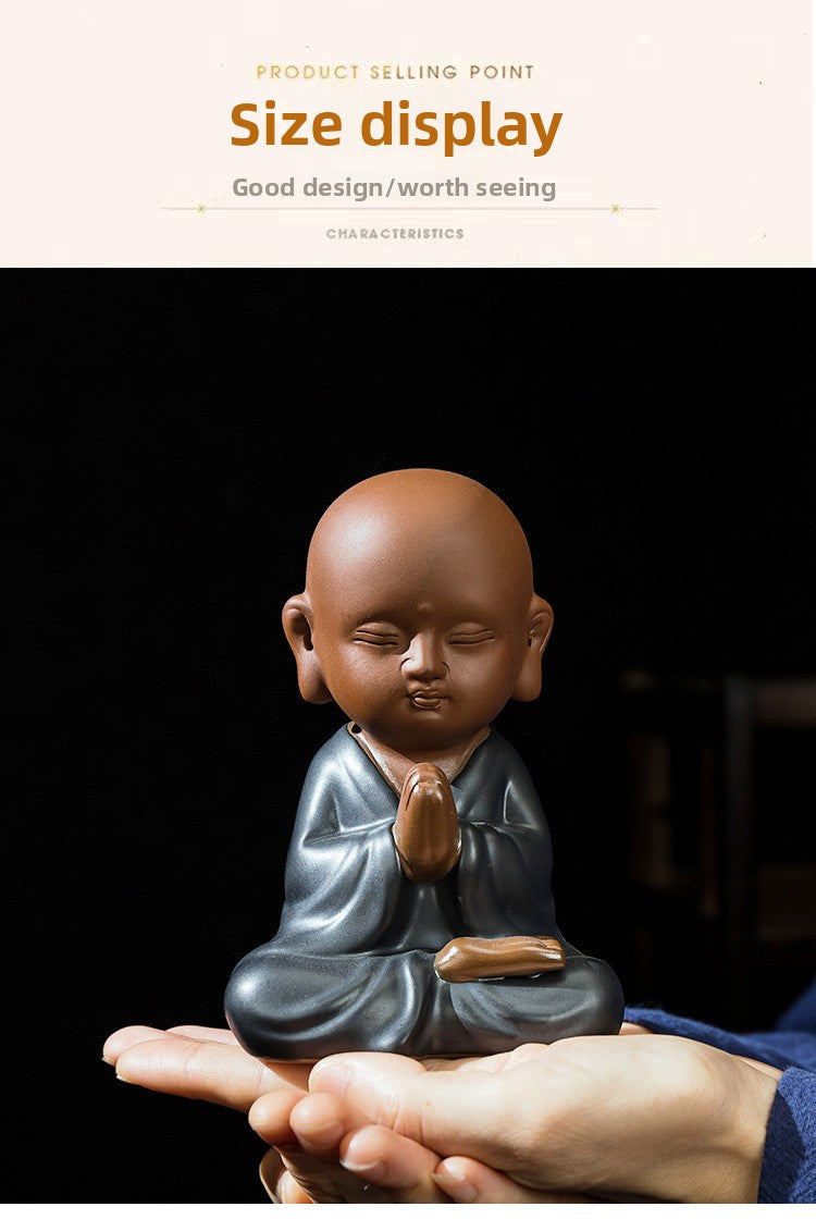 zensoullab Premium Yixing Zisha Little Monk Tea Pet Tea Tray Kung Fu Tea Set Accessories Ceramic Zen Little Sha Mu Figurine
