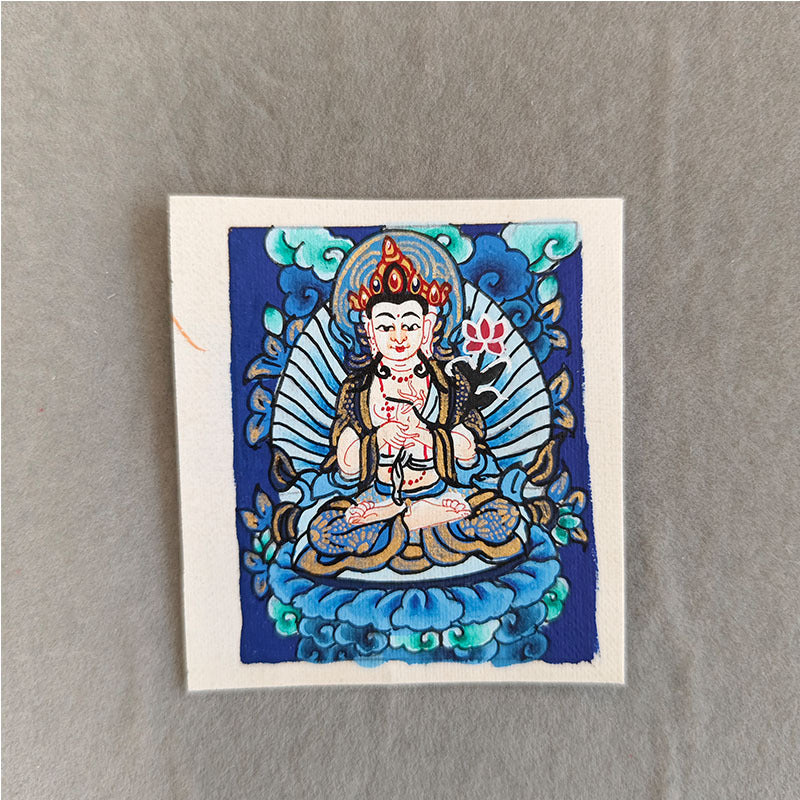 zensoullab Nepal Hand-painted Zodiac Buddha Guardian Small Thangka Portable Blue Thangka God of Wealth Green Tara Portable Necklace Pendant