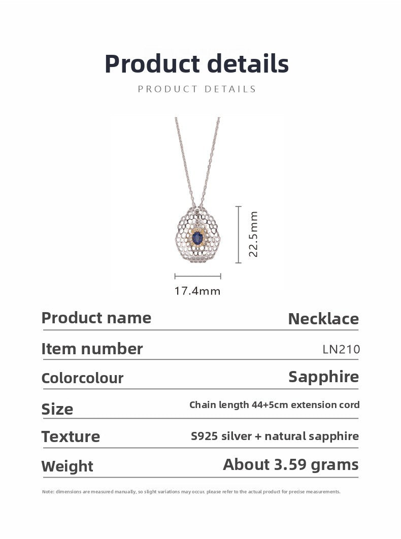 zensoullab Colorful Gem Pendant S925 Sterling Silver Natural Sapphire Necklace for Women Fashion Versatile Collarbone Chain
