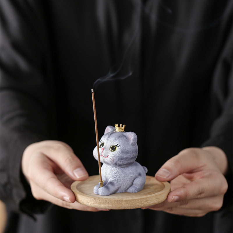 zensoullab Cat Ornament Tray Cute Resin Kitten Incense Holder Stand Trendy Toy Incense Stick Indoor Tea Room Aromatherapy Burner Home Use