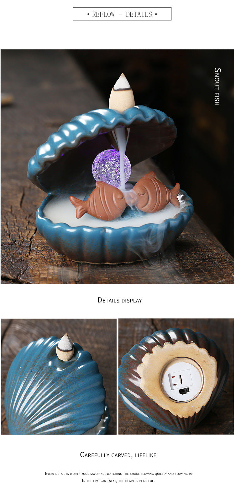 zensoullab Original Ceramic Crafts Home Decoration Creative European Style Shell Mermaid LED Light Backflow Aromatherapy Burner