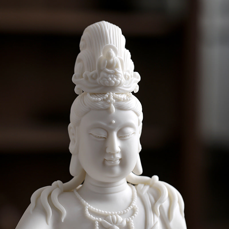 zensoullab New Chinese Style Guanyin Bodhisattva Buddha Statue Ceramic Ornament Free Guanyin White Porcelain Home Living Room Entrance Hall Display Shelf Decoration