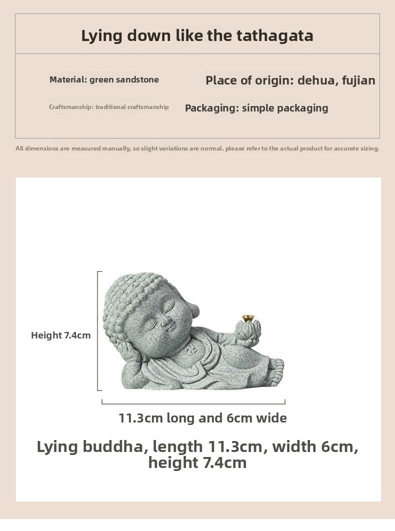 Zensoullab Green Sand Creative Cute Line Incense Burner Tea Ornaments Creative Sleeping Buddha Lotus Incense Stick Green Sand Stone Decoration Home Desktop Decoration