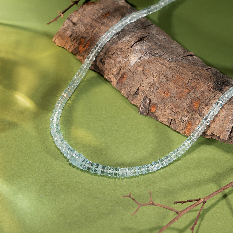 Zensoullab Natural Aquamarine Beaded Necklace Female S925 Sterling Silver Colored Gems Jewelry Haixi Cutting Gradient Size