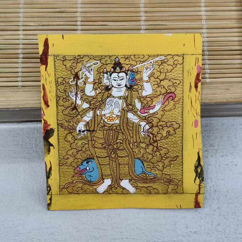 zensoullab Thangka Hand-painted Small Thangka Samantabhadra Green Tara Yellow Wealth God Manjushri Four-armed Guanyin Tibetan Small Thangka Pendant