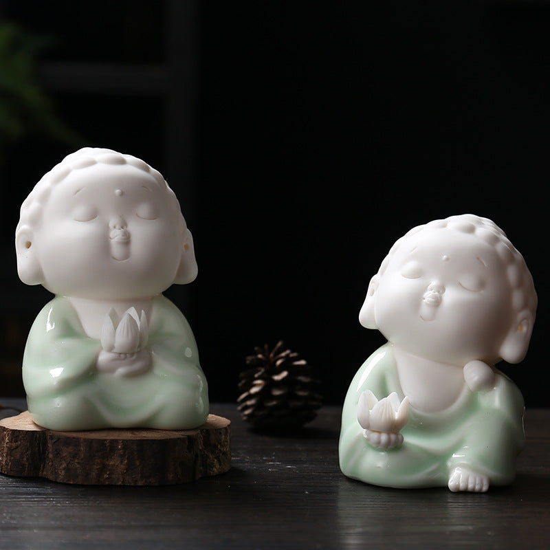 zensoullab Ceramic Chinese Creative Small Buddha Statue Ornament Home Living Room Display Shelf Car-mounted Peaceful Zen Desktop Decoration