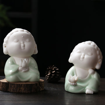 zensoullab Ceramic Chinese Creative Small Buddha Statue Ornament Home Living Room Display Shelf Car-mounted Peaceful Zen Desktop Decoration