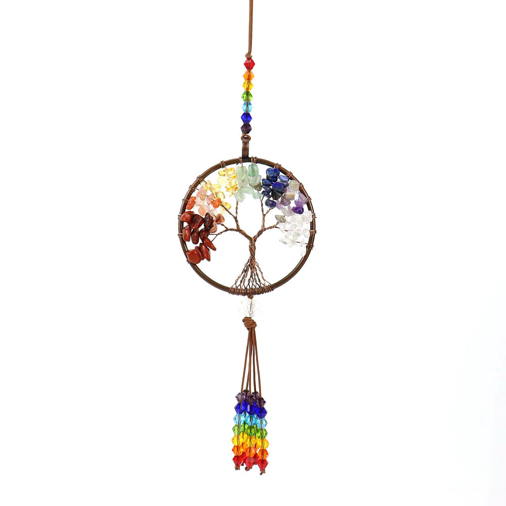 zensoullab Natural Crushed Stone Colorful Stone Tree of Life Car Hanging Handmade Crystal Tassel Wall Hanging
