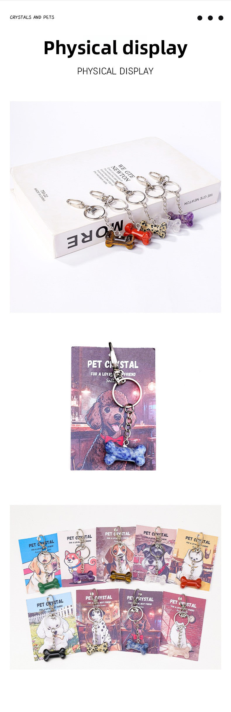 zensoullab Natural Crystal Bone Pet Dog Cat Pendant Purple Pink White Crystal Keychain Bag Charm Golden Retriever Pug