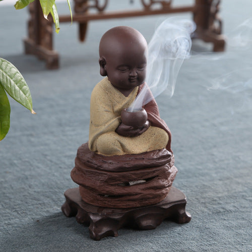 zensoullab Yunshang Ceramic Incense Burner Reciting Little Monk Color Sand Incense Burner Agarwood Sandalwood Incense Burner Ornament