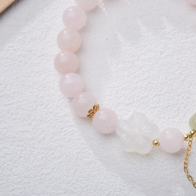Zensoullab Original Pink Crystal Bracelet Female Peach Blossom Blossoming Pink Girl Crystal Bracelet New Chinese Ancient Style Blessing Card Bracelet