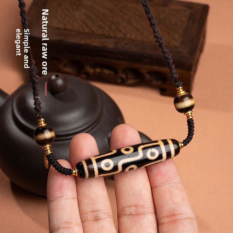 zensoullab Natural Yellow Nine-Eye Dzi Bead Necklace Taiwan Work Agate Pendant Unisex Couple Style Braided Necklace In Stock