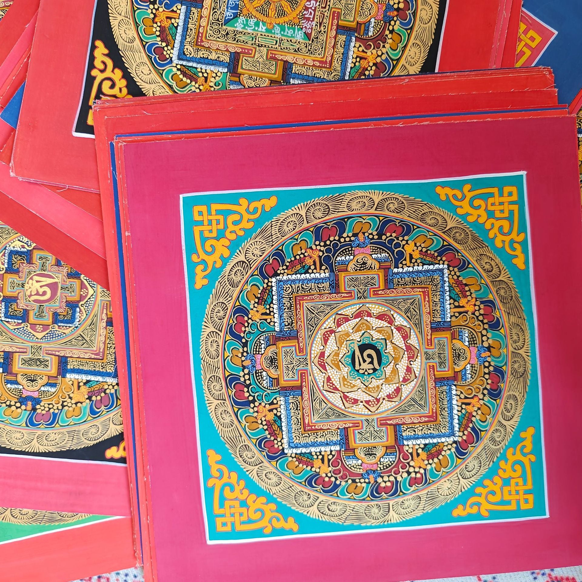zensoullab Nepal Hand-painted Mandala Thangka Tibetan Six-Word Mantra Entrance Thangka Mandala Hanging Painting Decorative Painting Heart Wall Painting
