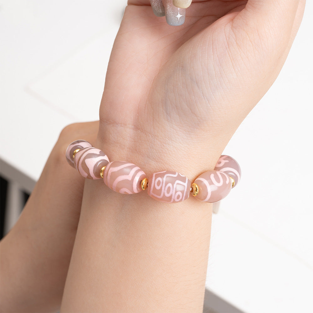 zensoullab Natural Agate Dzi Bead Bracelet Fashion Versatile Unisex Couple Style Tiger Tooth Multi-Totem Single Circle Bracelet