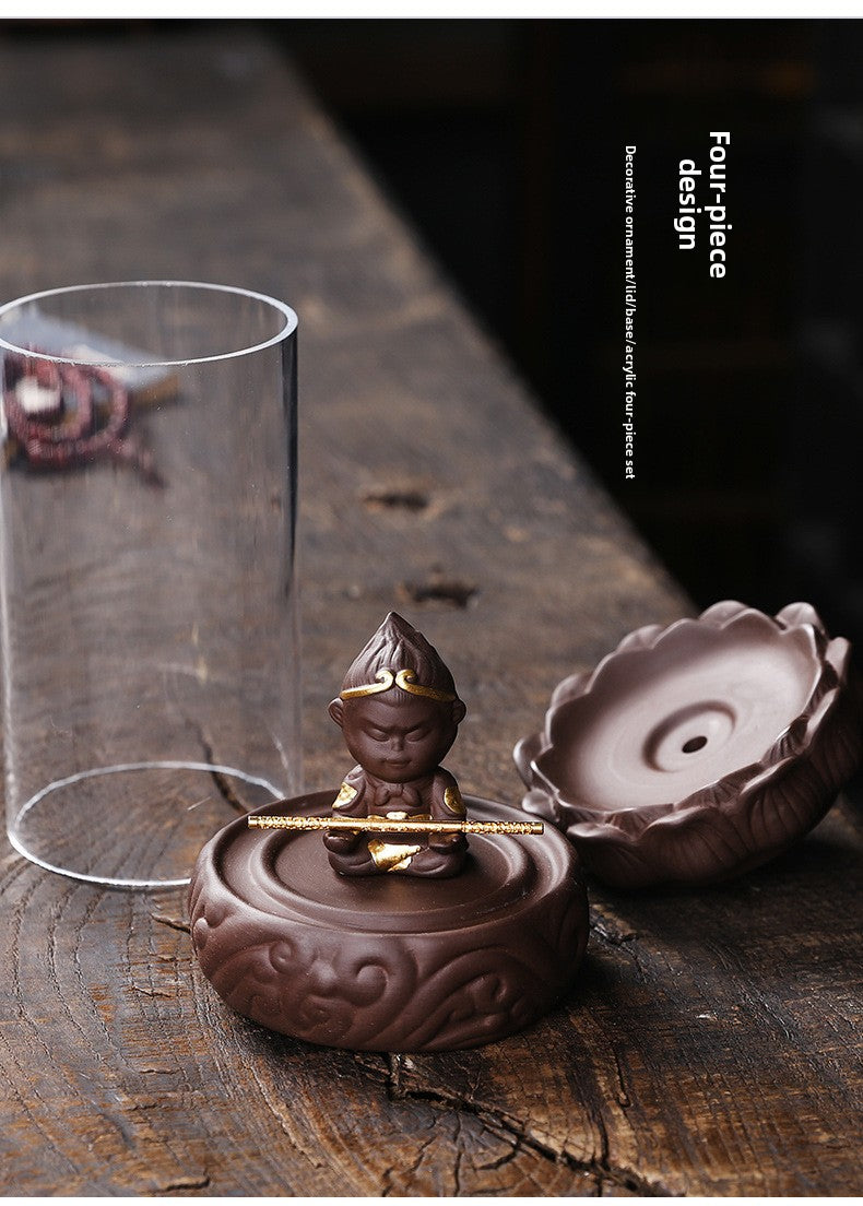 zensoullab Purple Clay New Product Great Sage Sandalwood Backflow Incense Burner Creative Windproof Cover Lotus Backflow Aromatherapy Burner Home Decor Original