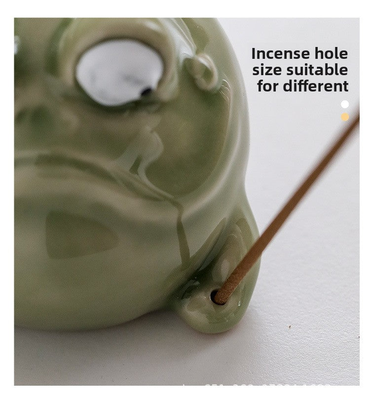 Zensoullab Creative Ceramic Aromatherapy Stove Decoration Desktop Cure Tea Ornaments Home Indoor Small Incense Burner Animal Frog Incense Stick and Base