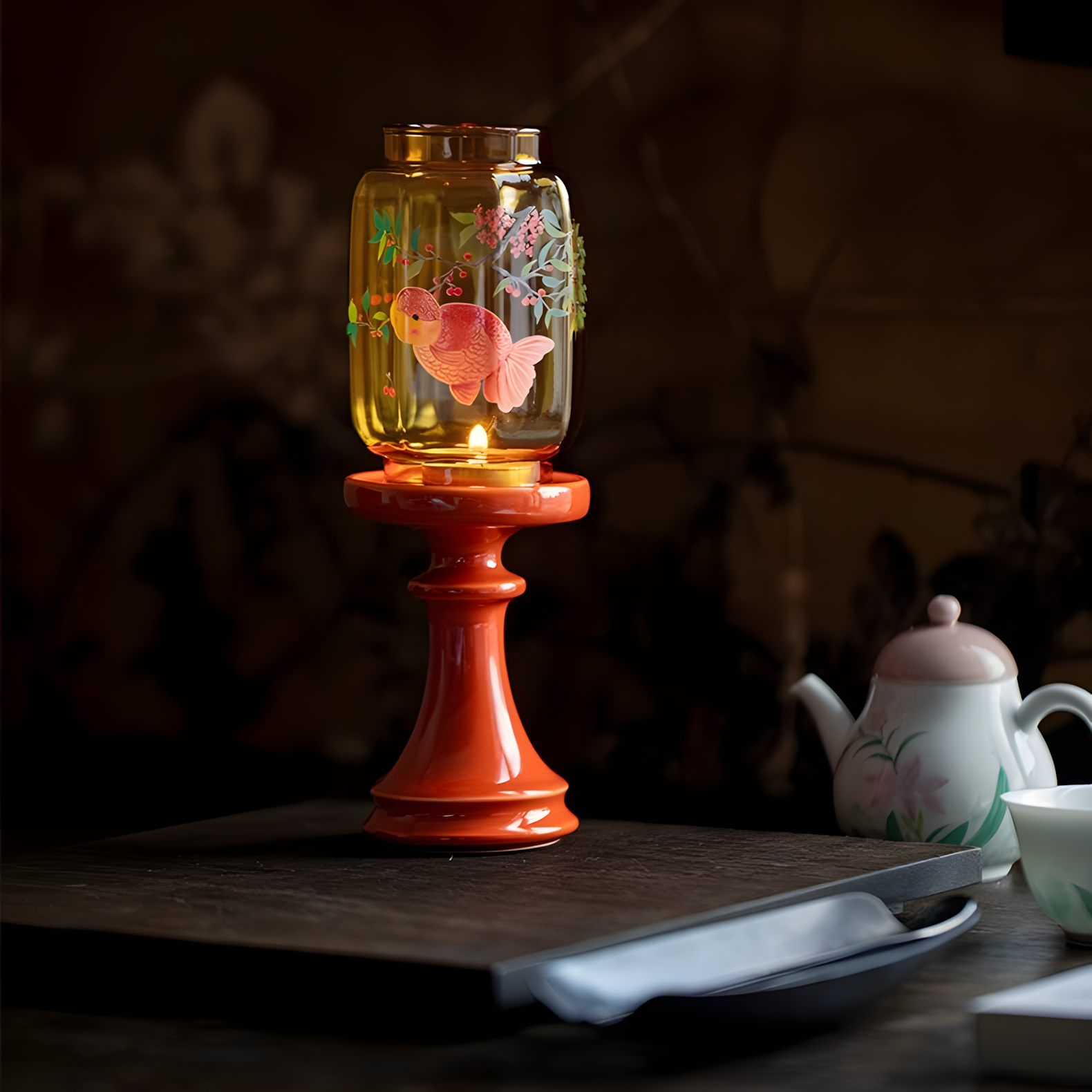 Zensoullab Blessed Light of Serenity · Cherry Goldfish Chinoiserie Candle Holder | Meditation Glass Lamp