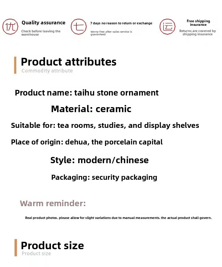 zensoullab Creative Ceramic Simulation Small Taihu Stone Ornament Tea Table Study Room Rockery Micro Landscape Bonsai Fish Tank Landscaping Decoration