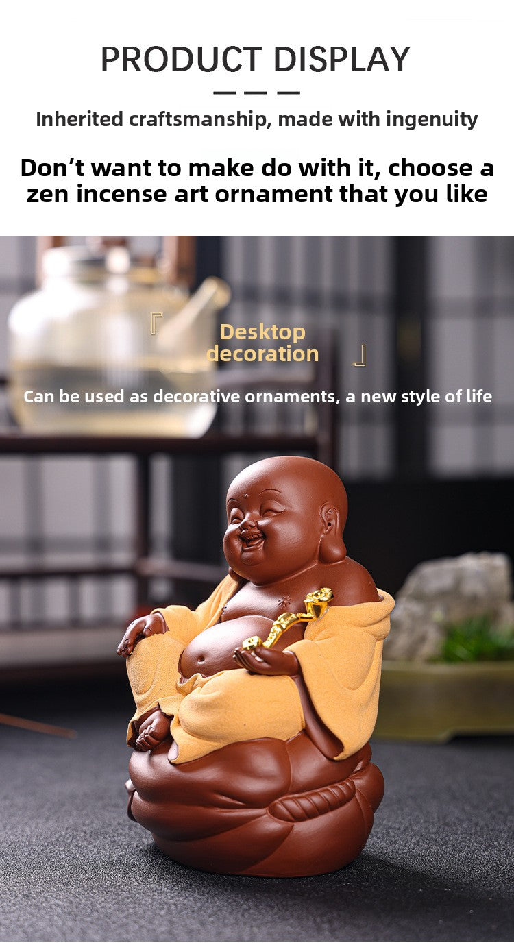 zensoullab Purple Clay Wealth-Attracting Big-Bellied Maitreya Buddha Tea Pet Kung Fu Tea Ornament Premium Cultivable Zen Tea Plaything Tea Table Desktop Decoration
