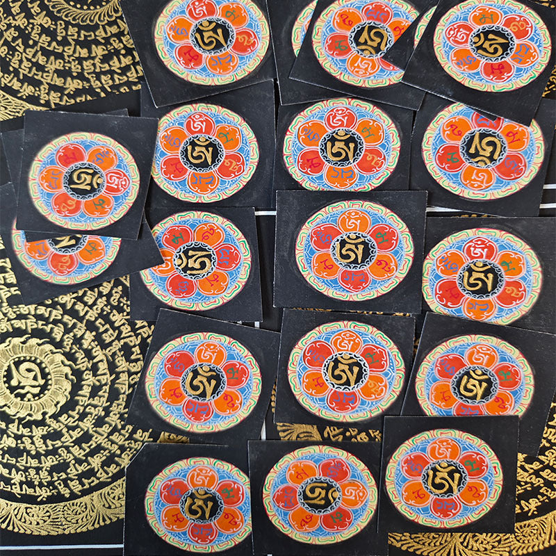 zensoullab Nepal Hand-painted Six-Word Mantra Scripture Altar Offering Thangka Round Gawu Box Guanyin Small Thangka Painting Necklace Pendant