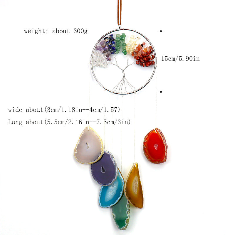 zensoullab Handmade Wrapped Natural Crushed Stone Tree of Life Agate Slice Hanging Ornament Garden Decoration Curtain Pendant