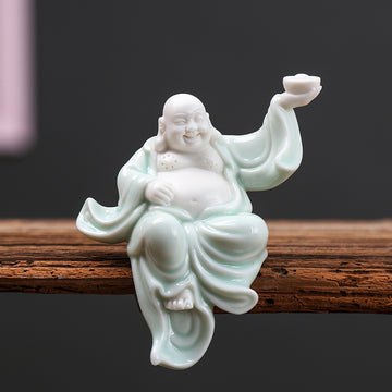 zensoullab Creative Chinese Ceramic Crafts Lucky Maitreya Buddha Home Living Room Buddha Statue Big Belly Laughing Buddha Small Home Decoration