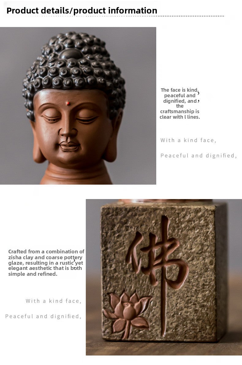 zensoullab New Chinese Style Ceramic Buddha Head Zen Ornament Home Entrance Crafts Fish Tank Landscaping Antique-like Tathagata Buddha Statue