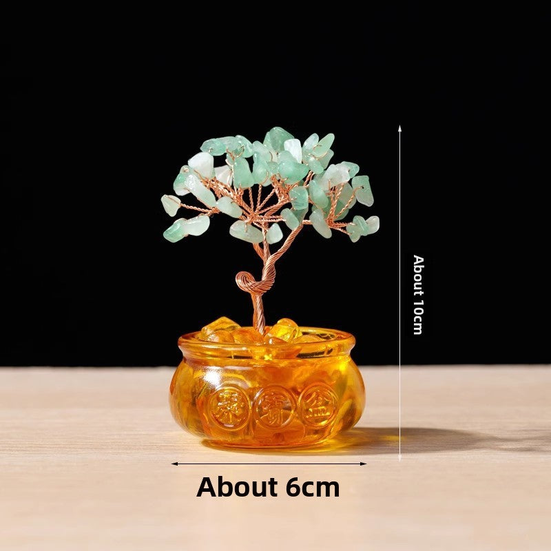 zensoullab Natural Yellow Crystal Money Tree Ornament Amethyst Wealth-Attracting Treasure Bowl Office Desk Decoration