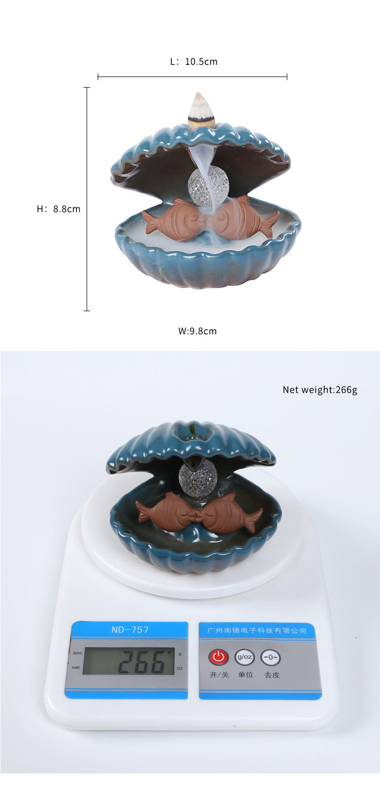 zensoullab Original Ceramic Crafts Home Decoration Creative European Style Shell Mermaid LED Light Backflow Aromatherapy Burner