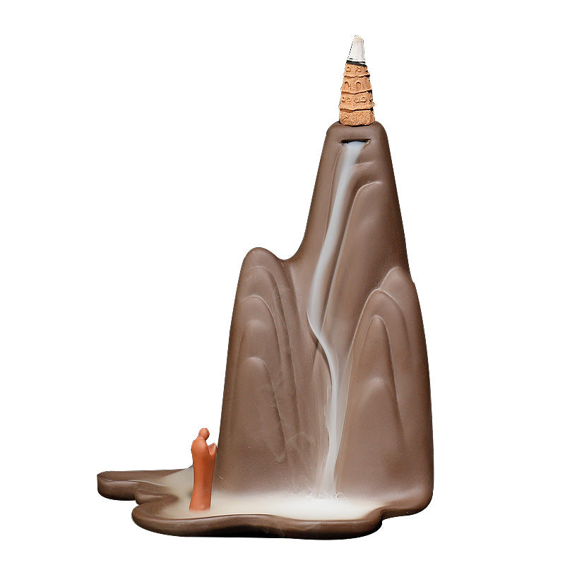 zensoullab Purple Clay Backflow Incense Burner Creative Mountain Water Flowing Heart to Buddha Smoke Backflow Sandalwood Burner Home Decor