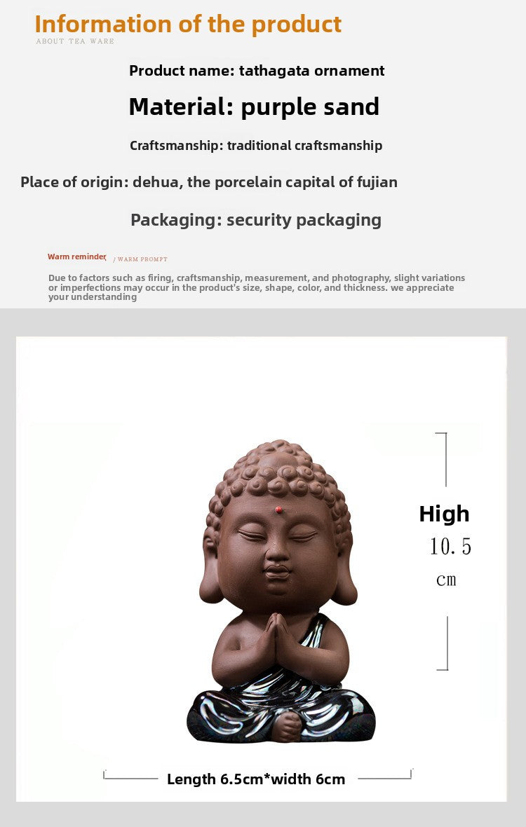 zensoullab Premium Ceramic Small Buddha Statue Home Decor Purple Clay Tathagata Tea Pet Tea Room Living Room Entrance Car Mounting Ornament
