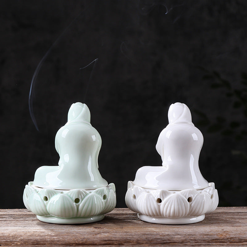 zensoullab Creative Ceramic Phaseless Buddha Figure Incense Burner Tea Ceremony Accessories Indoor Agarwood Home Zen Incense Holder Decoration