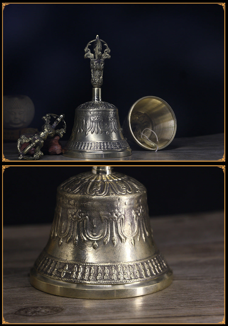 zensoullab Nepal Handmade Copper Bell Pestle Brass Five-Pronged Vajra Bell Pestle Healing Awakening Bell Buddhist Supplies Direct Supply