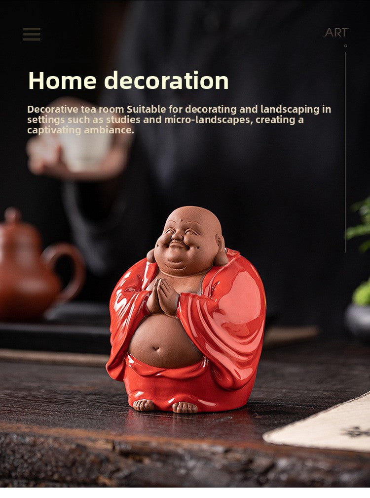 zensoullab Purple Clay Lucky Maitreya Buddha Tea Pet Premium Ceramic Big Belly Laughing Buddha Tea Table Decoration Zen Buddha Statue Ornament