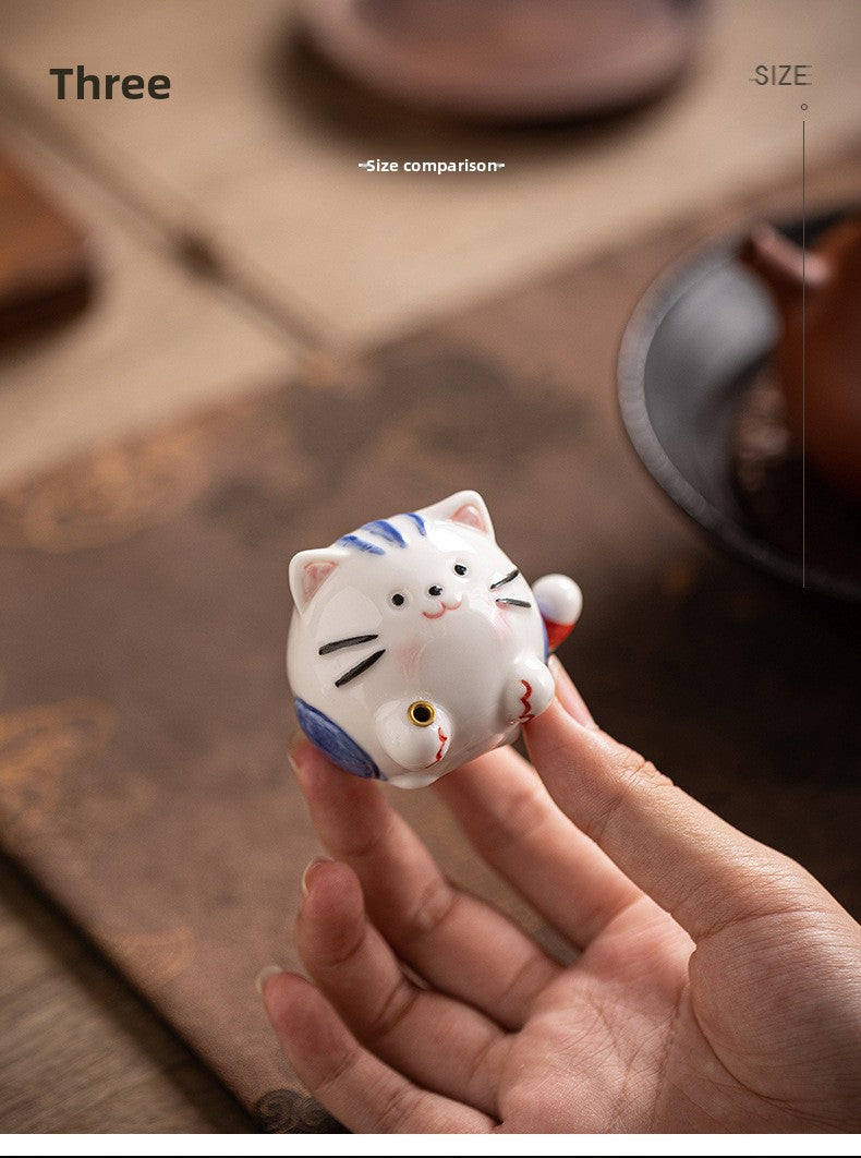 zensoullab Creative Ceramic Cute Little Cat Incense Holder Base Incense Tray Tea Room Tea Table Small Incense Burner Ornament Incense Burner