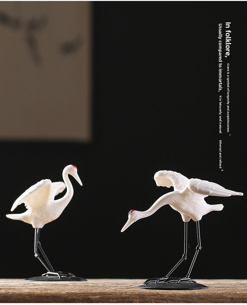 zensoullab Ceramic Crane Animal Red-crowned Crane Ornament New Chinese Style Potted Plant Fake Mountain Water Landscape Micro Landscape Desktop Decoration