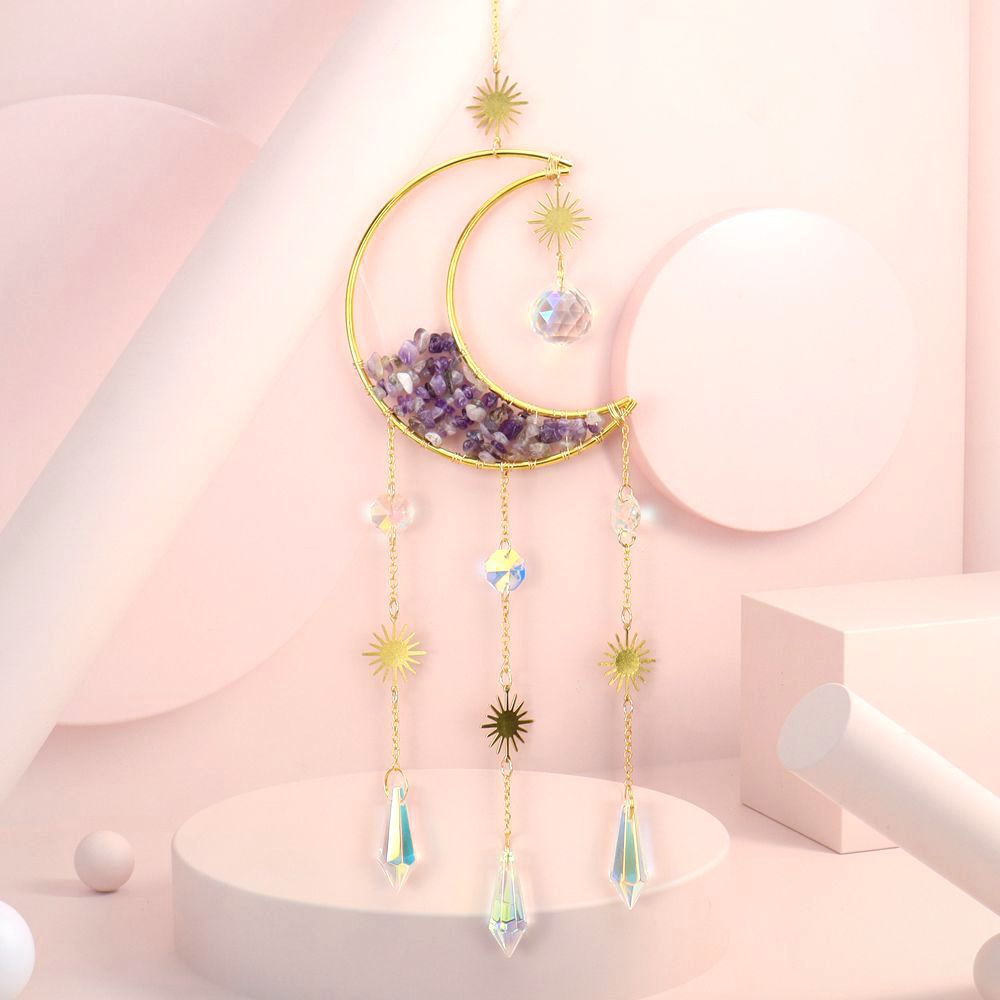 Zensoullab Natural Crystal Gravel Moon Hourglass Sunshine Catcher Sun Catcher Lighting Wind Chimes Decorative Pendant