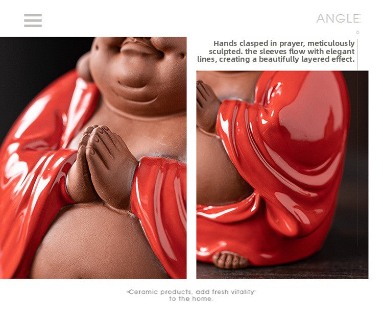zensoullab Purple Clay Lucky Maitreya Buddha Tea Pet Premium Ceramic Big Belly Laughing Buddha Tea Table Decoration Zen Buddha Statue Ornament