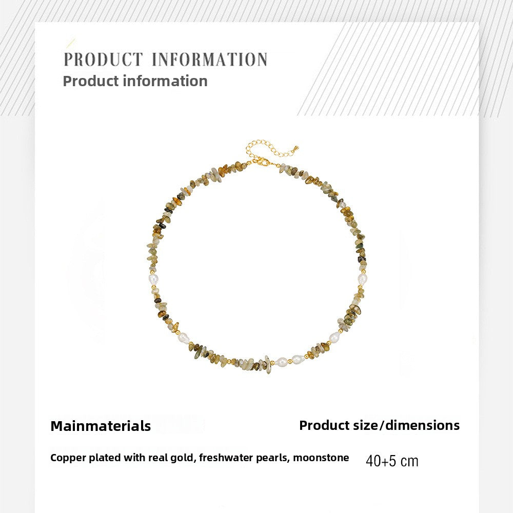 Zensoullab2025 Autumn and Winter Freshwater Pearl Necklace Bracelet Maillard Moonstone Pearl Sweater Chain High-Grade Light Luxury