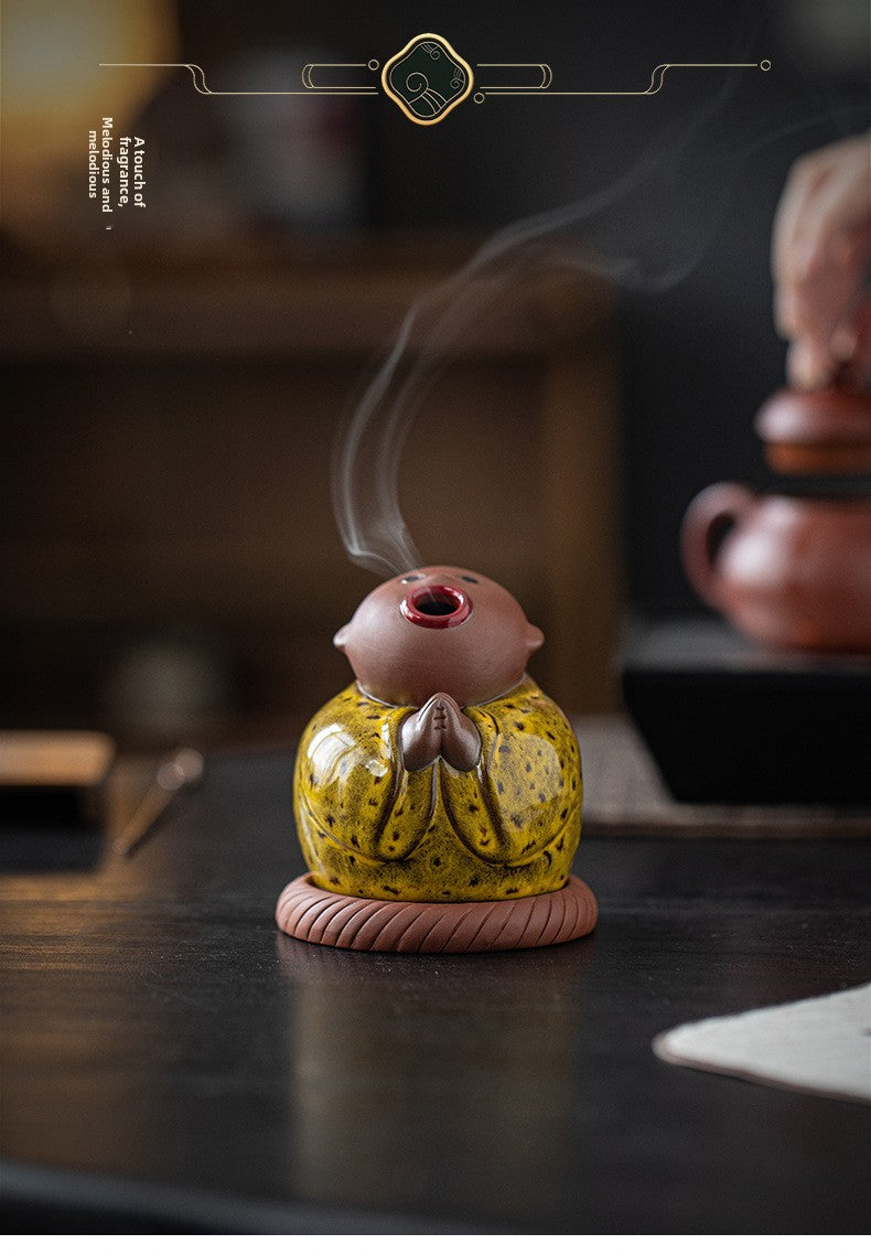 zensoullab Creative Little Monk Incense Burner Cute Aromatherapy Burner Ornament Zen Style Home Indoor Agarwood Sandalwood Incense Burner Incense Box