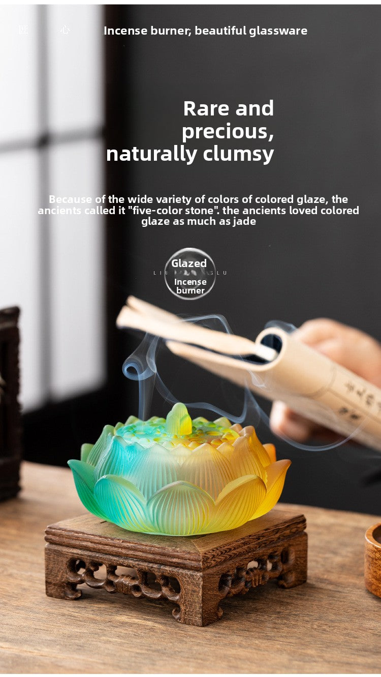 zensoullab Glass Incense Burner Ancient Method Lotus Seven-Color Coil Incense Sandalwood Agarwood True Incense Home Use Incense Holder New Chinese Style Ornament